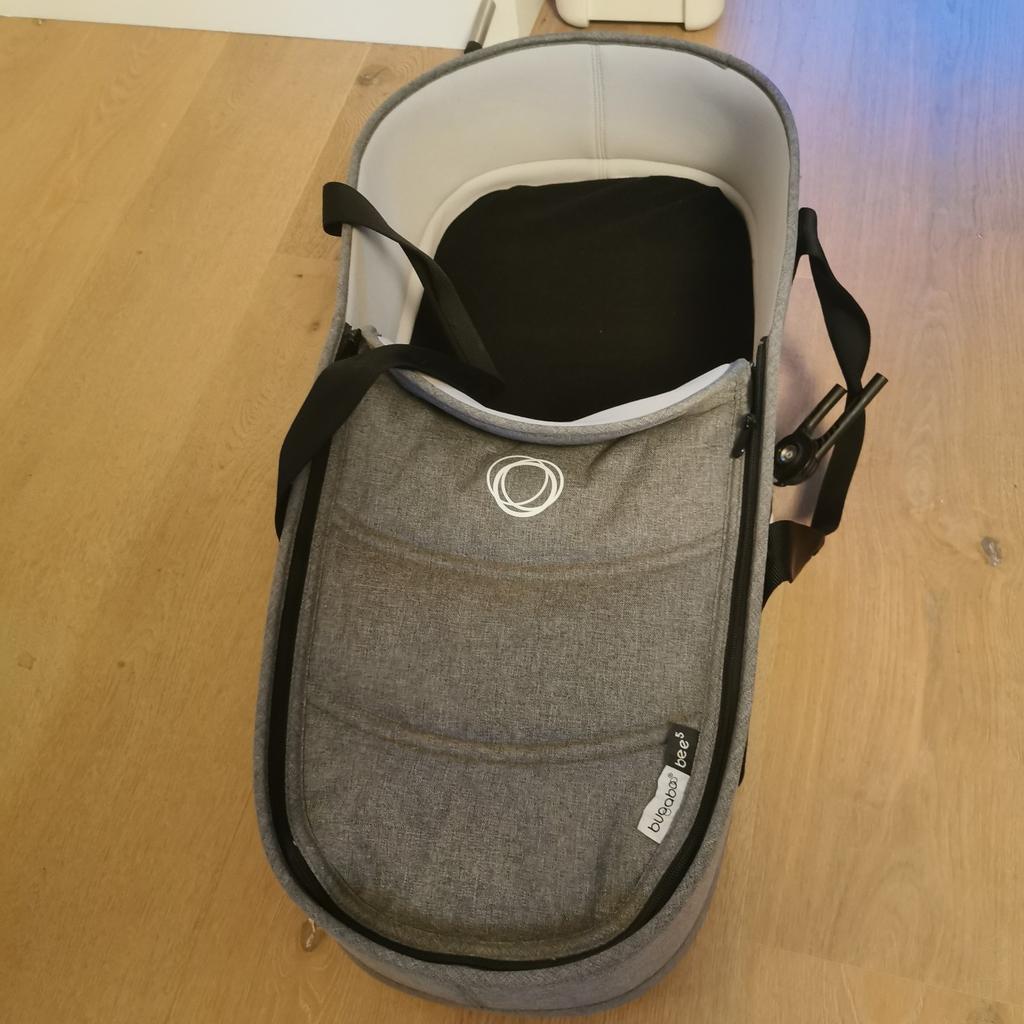 Bugaboo Bee 4 Buggy & Basinette Set with Fleece Liners

*Bassinet for baby with fixtures. Easily separated by clicking off buggy (almost brand new)

*Toddler buggy with hood.

*Fully washed winter warmer fleece lined inserts for both bassinet and buggy.

* Bugaboo Pushchair Organiser Pram Storage Bag and umbrelly (if desired extra 20 for both)

I can’t recommend this buggy enough. It folds flat, it’s very easy to push with rotating front wheels. It’s lightweight & extremely comfortable from baby to 4 years.

The back of buggy can be pushed back so child can sleep comfortably.

The hood has a zip extender to protect eyes from sun. It is has UV skin protection in the hood fabric. Comes with the rain cover.

Some dye/lighter grey marks that didn’t come out in the wash along the zip of hood. It is well worth investing in for your baby.