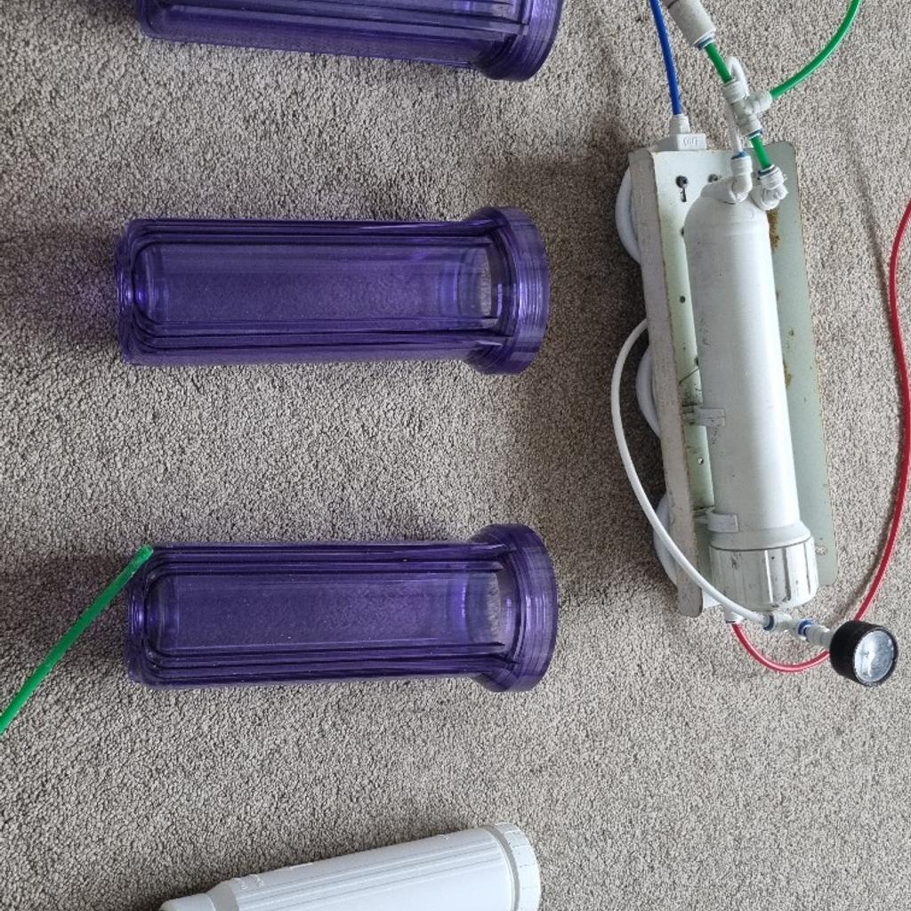 4 stage reverse osmosis water filter

Used for marine tank to make ro water.

Comes with 4 sediment filters and 2 carbon filters

Filters 50 litres in 3 hours to get 0 ppm for aquarium water.

Collection sale area manchester