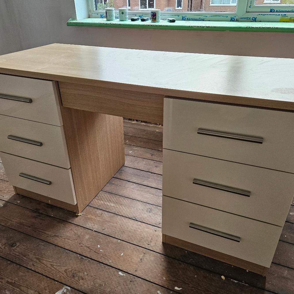 Bedroom furniture set, good condition.

1 x double wardrobe
1 x table
1 x chest of drawers
2 x bedside tables

gloss doors. soft closers on all doors and drawers.

minor chip mark (see pic)

wardrobe dismantled for easy transport. instructions included.