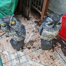 TWO BLACK AND WHITE GARDEN OWL WITH MOVING HEADS.CAN DELIVER IF ST ELENS