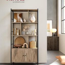 Title: VASAGLE Bookshelf, Storage Shelf, Large Bookcase with Doors
 4 Shelves, Steel Structure, Industrial Style
Product Code: CN-M33
Color: Toasted Oak Colour and Black
Dimensions: 30D x 74W x 154.5H  cm
Special feature: Adjustable,Durable
Condition: Brand NEW
Viewing recommended
Delivery Available