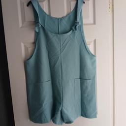 Beautiful ladies short dungarees with pockets, size 18 , " pale peacock blue " brand new with packaging from pet and smoke free home dy6