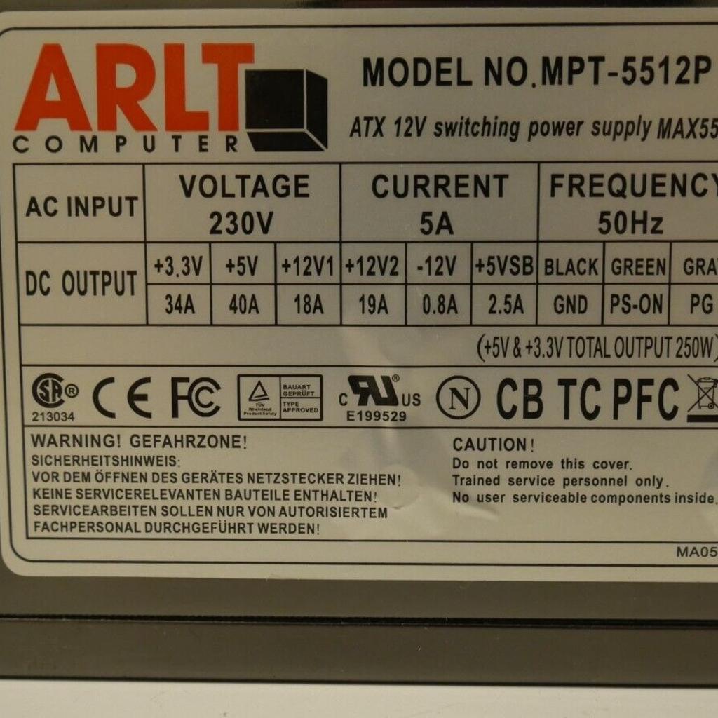Gaming PC Netzteil ARLT MPT-5512P ATX Netzteil 550 Watt,gebraucht,aber Funktioniert Top...