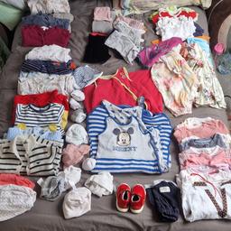 lovely bundle for 6-9 months old baby
some have more wear and tear ,others are in really good condition
8 sleesuits
2 sleeping bags
4 thick cardigans
8 long sleeves 
12 trousers /leggings
10 short sleeves
1 zara shoes
4 socks
6 thighs
2 thin cardigans
2 hats
1 short
2 dresses
4 Jumpsuits
1 set trousers + jumper