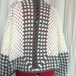 New, hexagon cardigan, white with shimmer and grey, handmade, full sleeves