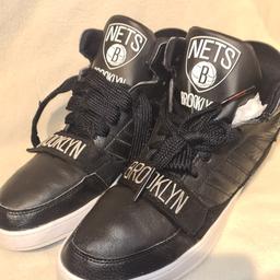 Adidas Hard Court Brooklyn Nets D66o77 Black High Top Trainers Size UK8.5Adidas Hard Court Brooklyn Nets D66o77 Black High Top Trainers Size UK8.5. I have cleaned and sterilised them meticulously. See photos for condition size flaws, etc. I can offer try before you buy option but if viewing on an auction site viewing STRICTLY prior to end of auction.  If you bid and win, it's yours. Cash on collection or post at extra cost, which is £4.55 Royal Mail. I can offer free local delivery within 5 miles of my postcode. Listed on five other sites so it may end abruptly.
Any questions please ask, and I will answer asap.
Ps these look so good I may keep them myself.