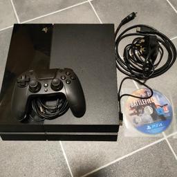 PS4 been fully cleaned inside like new no dirt or dust so it runs like new. Nice quite runner fully working.

One WIRED controller

( I do have a original working PS4 Wireless controller instead of wired controller but requires new battery to be fitted so selling it with the wired controller unless your happy to fit new batteries to the wireless controller?? UPTO YOU)

One game (battlefield)

HDMI lead

Power lead

Small usb lead

500GB All working nice quite runner 

Collection only Hanley any questions just ask 