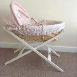 Mamas and papas luxury "scrapbook girl" moses basket with white wooden stand in perfect condition. Only used once or twice as she preferred the cot. Cost £425 brand new. It has all been freshly laundered in non-bio laundry liquid. Collection from Rubery B45