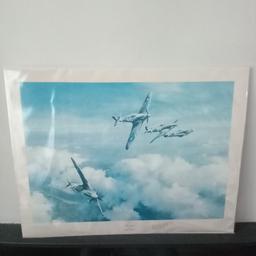 21" x 16" signed Print from an original painting by renown artist of aviation, Robert Taylor. The print title is " Hurricane” depicting famous WW2 fighter ace Bob Stanford Tuck and his Squadron has he peels right to engage. I have owned it for some time, although I never got around to framing. Colour has slightly faded, but it's still great print. This is reflective in the asking price.

 The print has been professionally mounted on quality card and encased in cellophane for protection therefore ready to place in a frame.