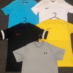 4 Nike top, 1 under armour, 
Black M, 
white M, 
blue L, 
yellow L, 
grey M
Yellow has some marks on, the rest are very good, there listed as single on my page but not getting sold so thought I’d do a bundle, any questions give me a message