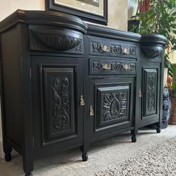 Newly refurbished large solid wood antique sideboard, painted in blackjack by frenchic and solid brass hardware restored.
Height 95cm
Width 150cm
Depth 45cm
(Depth 53 on the bow fronted section)
£595
Collection SM1 or national delivery available