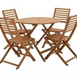 Any Question or Want to Collect. plz call or text message on 07496935050 for immediate reply for collection.
Looking good in solid wood, this classic outdoor dining set is all ready for some al fresco fun. The slated table has a central hole to pop in a parasol. The table and 4 chairs fold down for easy stacking, storing and shifting.
Parasol base not included.
Parasol not included.
General features:
Set seats 4 people .
Set made from wood .
Store inside when not in use.
Cover or store inside in winter months to prolong life of the products.
Total weight 24kg.
Garden table features:
Wood table top.
Table size: H73, .
Table diameter: 90cm.
Table folds down for easy storage.
Chair features:
Chair seat and back made from wood.
Size H90, W46.5, D61cm.
Seat height 46cm.
Seating area size W 38, D39cm.
Folding chairs.
130kg maximum user weight per chair.
Fully assembled.
Collection Address
A to Z Furniture UK Ltd
Unit 1b,
Rear Off 1-3 Formans Road,
Sparkhill,
Birmingham,
B113AA
United Kingdom