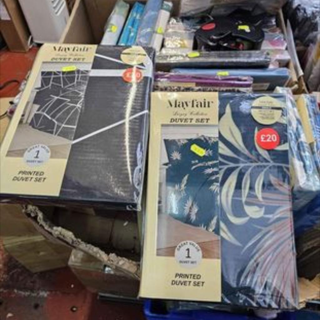 Brand new duvet cover sets singles, doubles and king size £6 set, fitted sheets £3.50, pillows £5 set, We are open every Friday, Saturday & Sunday 10am till 4pm, loads of bargains to be had, hope to see you there, full address is

146-156 Weston Lane.
Tyseley
Birmingham
West Midlands
B113RX, Next to Weston Tyres look for yellow signs.