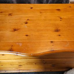 Solid pine blanket box. Has been used and with small paint flecks on which will clean off. Slight damage to top lip of lid shown in photo. Solid build with hinge to keep it open. Collection only. IT IS VERY HEAVY SO TWO PEOPLE NEEDED.