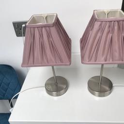 A pair of Laura Ashley table lamps with pink fabric shades - complete with wires and plugs - ready to go!