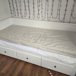 HEMNES Day-bed. Used bed frame, comes with 2x spring mattresses and 3 drawers. Collection only.