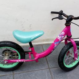 Kids Balance Bike Bicycle With Rear Brake. Adjustable steering and seat height. Some cosmetic wear but all good useable condition.