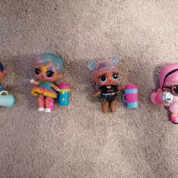 4 lol dolls all with clothes, shoes, drinks cup. 1Good condition  (selling loads of lol stuff) smoke! Pet free home