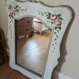 beautiful vintage style mirror, farmhouse style,shabby chic,hand painted peonies,crackle glaze finish