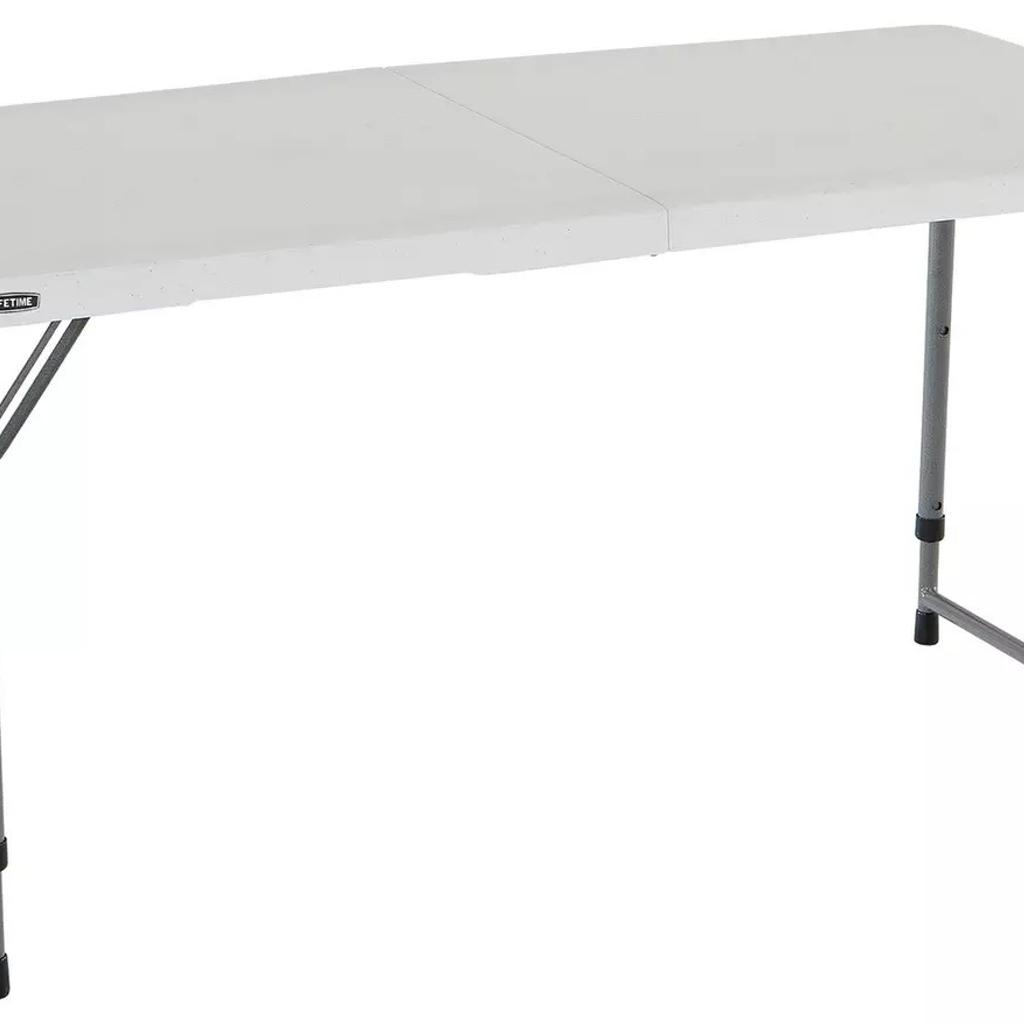 Brand new not used

Adjustable height table with a convenient carry handle in a lightweight, stain-resistant design. This table has three adjustable height settings (24, 29, and 36 inches). Size when folded H61, W61.9cm.
•	Made of High-density polyethylene with stainless steel frame.
•	Folds for storage.
•	Table size H91.4, L121.9, D61cm (when folded H61, W61.9, D7.6cm).
•	Table height adjustable up to 91.44cm.
•	Weighs 22kg.

Collection from B20 Perry Barr Area only