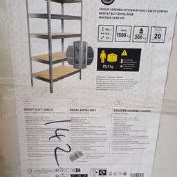 Heavy duty shelf 28.00.
Dimensions - H 180 x W 120 x D 45 CM
Material - steel, medium density fibreboard 
Maximum weight for shelf when correctly installed is 1500KG 

We are open every Friday, Saturday & Sunday 10am till 4pm, loads of bargains to be had, hope to see you there, full address is

146-156 Weston Lane.
Tyseley
Birmingham
West Midlands
B113RX, Next to Weston Tyres look for yellow signs.