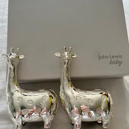Two beautiful John Lewis Giraffe silver money box’s comes with gift box.
Excellent condition, retail at £37.00 each.
I am happy to post using Royal Mail which costs £4.50. Happy to take payment via bank transfer as has always worked.
Needs to go asap.