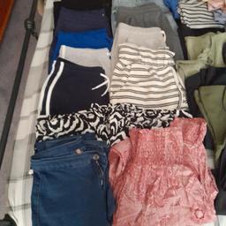 Joblot of women's clothes.Shorts,tshirts,vest tops,trousers,skirts.All shorts,trousers,skirts are 10/12. Tshirts sizes are from 12 to 16.Some never worn and others worn couple of times.Please note that I have removed labels off the garments that had labels but they are the sizes as above.Collection only pls.From pet and smoke free home.