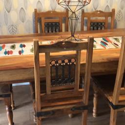 Table size 70 x36 inches height 30 inches
Beautiful item good condition
Chairs have wrought iron backs
Sad to sell but need room
Collection Mk168EB legs can unscrew for ease on transportation