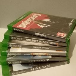 These games are all in very good condition, most of these games were hardly played. XBOX NOT INCLUDED.
Exciting games!

Xbox 1 Games;

Wolfenstein 2 the new colossal
The Evil Within
Rare replay 30 hit games in 1 epic collection.
Destiny
Call of Duty black ops specialist edition
Halo 5 Gardians