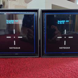 For sale one
Netgear readynas rn42400-100nes diskless Nas servers fully refurbished & factory default reset.
These can handle 80tb storage across four 20tb hard drives each.
These have two gigabit network ports that can be bonded or lagged to make a 2 gigabit connection doubling the transfer speed.
They can be configured in raid mode 0 performance
1 mirrored
5 redundancy
6 dual redundancy
10 performance & mirrored
Jbod
the systems come complete with drive screws power supply & two cat
