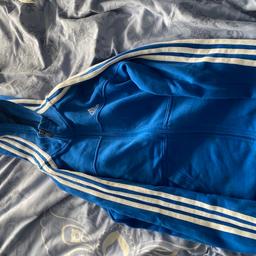 Blue Adidas Zip Up, Size UK 9-10 Years. A few small stains as pictured. This item has only been worn once. Message me for more photos or questions💕