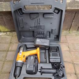 JVC hammer drill  18 volt 2 batteries charger 
case but no clips case in very good working condition