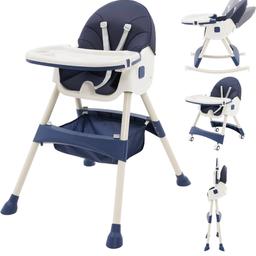 High Chair Adjustable Folding Baby Chair with Multiple Height and 3 Position Backrest Rocking Chair Reclining Seat 3in1 Convertible High Chair Sturdy Portable Travel Friendly Highchair. New !!!. RRP £63