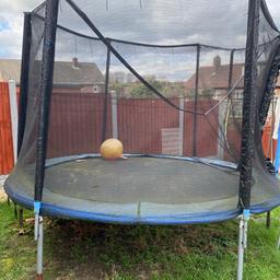 10ft trampoline well used needs good clean 
Some repair needed on one beam 

Buyer to dismantle and collect