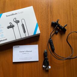 Anker bluetooth wireless earphones. No longer needed as I have a new pair, but in great condition and need to good home.

Up to 6 hours a battery life.
Comes with a USB charging cable.
In line volume control

Collection from Walthamstow or can be posted with the UK for £2.60
