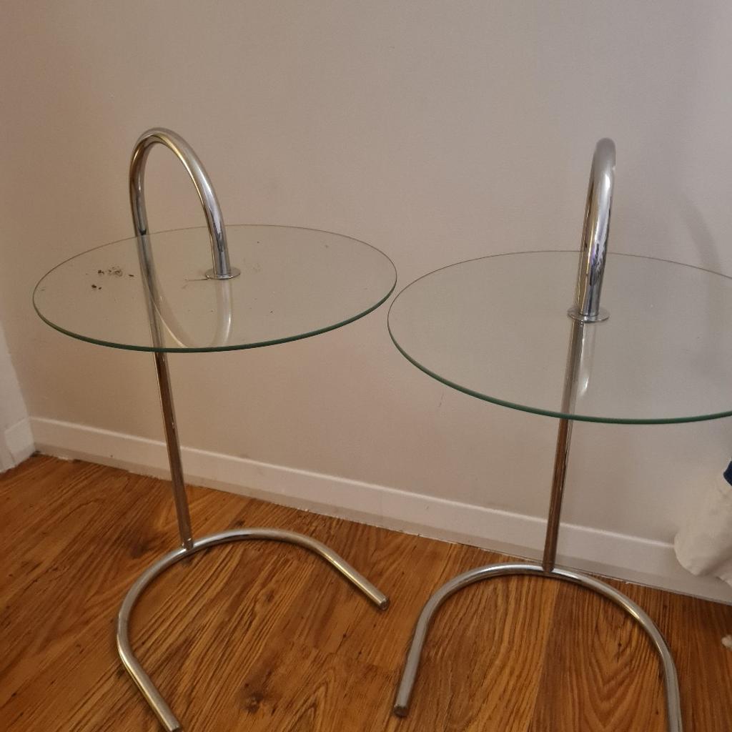 Silver and glass tables. Need replacement washers on fixings.