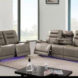 Electric recliner Sofa with led Collection✨

Price with delivery £999

Available in  Grey,  & Black

✅Key Features
💥UKFR Standard

💥Cup Holder on 3seater sofa
💥Premium foam, premium spring coil package 
💥Leather Aire

Dimensions
3 Seater 
WIDTH: 210cm
HEIGHT: 100cm
DEPTH: 92cm

2 Seater
WIDTH: 165cm
HEIGHT: 100cm
DEPTH: 92cm

Five seater corner 235x235cm

Seat Height: 50cm
Seat Depth: 55cm

👍 Guaranteed Delivery 2-4 Days
🌏 Nationwide Delivery Available ( T&C Apply)
💵 Cash On Delivery Acce