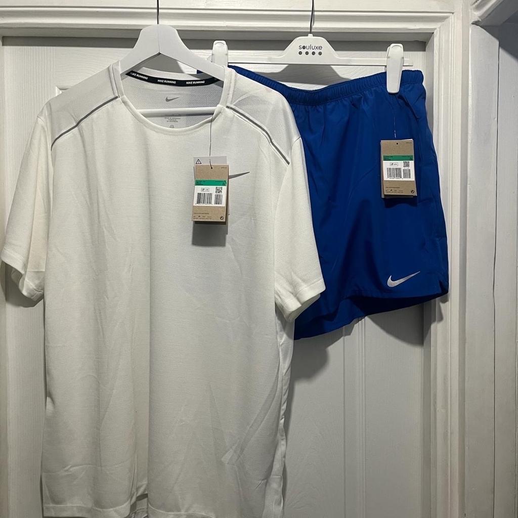 Men’s Nike, dry fit set royal blue shorts/white mil T-shirt new with tags size L