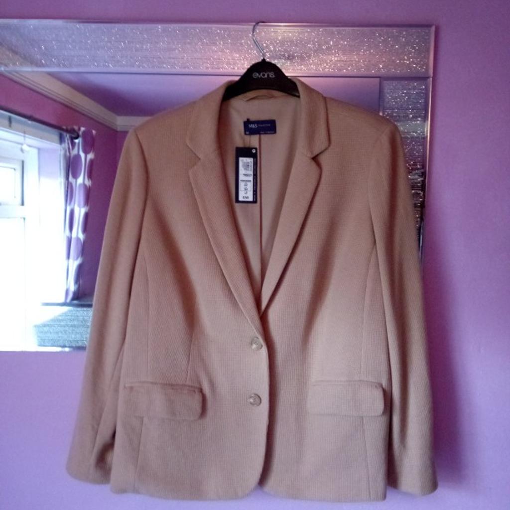 Camel colour, brand new with tags , spare buttons attached to tag ,very smart cotton blend ,fully lined ,2 pockets , Paid £55 last year but never worn .M&S smart jacket ,asking £20