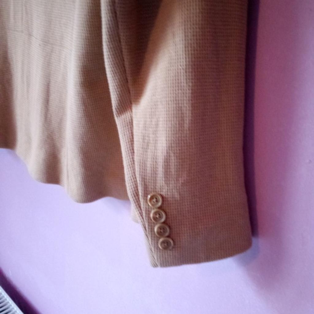 Camel colour, brand new with tags , spare buttons attached to tag ,very smart cotton blend ,fully lined ,2 pockets , Paid £55 last year but never worn .M&S smart jacket ,asking £20