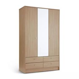 Malibu 3 Dr 4 Drawer Mirror Wardrobe - Beech Effect 

💥ExDisplay. Flat packed 💥

Made of wood effect.
Metal handles.
3 doors.
1 mirror.
Mirror covers full door.
4 drawers with metal runners.
1 fixed hanging rail.
Hanging rail holds up to 10kg.
1 fixed shelf.
3 adjustable shelves
Size H180.5, W110.3, D49.8cm.
Internal hanging space H97.5, W71.4, D47.6cm.
Internal drawer H12, W47.8, D43.8cm.
Handle size: L2.2, W2.2cm.
Weight 72kg

💥 Check our other items💥