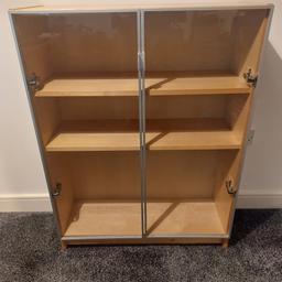 Ikea Billy bookcase with glass doors
Length 80cm
Depth 30cm
Height 106cm