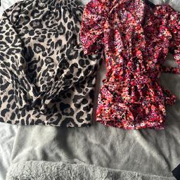 2 tops are a size 10 from AX Paris, red dress size 10 from In The Style, pink dress size 10 from Boohoo. Bodysuit size 12 from In The Style. All in good condition