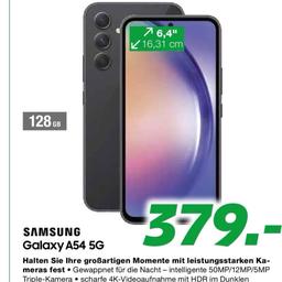Samsung Galaxy A54 5G 128GB
Keine Kratzer immer mit Schutzhülle und Schutzglas benutzt.
▪️16,31 cm / 6,4" Super AMOLED Touchscreen Display, 2340 x 1080 Pixel
▪️50 MP + 32 MP + 12 MP + 5 MP Kamera mit Autofokus und Fotolicht
▪️Speicher, erweiterbar mit microSD-Karte auf 1000GB
▪️Akku: Lithium-Ionen, 5000 mAh
5G, NFC, WLAN, Bluetooth, Gorilla-Glas

UVP:489€
Mediamarkt: 390€ in Angebot!