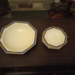 Vintage table ware,1940s style
Large serving bowl and 5 dessert bowls with patterned edges.
Made in England.
Good condition.
£20Cash only. buyer to collect.
please do not leave phone number requesting a call.
Message via Shpock email.
