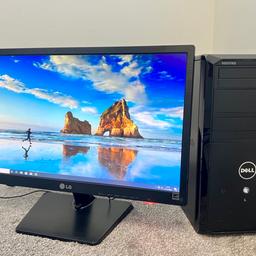 FAST SSD DELL Computer Tower Desktop PC & 22” Monitor 8GB 120GB + 500GB

Comes With Keyboard & Mouse

*Built In Speakers

* intel i3 3220 3.3ghz x4 Cores
* FAST 8GB Ram
* FAST 120GB SSD hdd + 500GB Additional Hard Drive
* Windows 10
* Microsoft office professional plus 2016 which includes Microsoft Office Excel, Word, Publisher, Outlook, PowerPoint, Access,
Wi-Fi ready

IT HAS THE FOLLOWING PORTS
* 4x Front USB ports
* Front headphone and mic ports
* 6 x Rear USB ports
* 1 x Ethernet (LAN)
* 1 x VGA
* 1 x Serial
* 1 x PS/2 keyboard
* 1 x PS/2 mouse
* 1 x eSATA
* 1 x Display Port
* 2 x Rear audio ports

WHAT IS THE PC USEFUL FOR?
* School Work
* Homework
* College/University assignments
* Office Work/Bookings
* Business Application - Outlook /Documents/
* Facebook
* Twitter
* Skype
* YouTube
* Movies & Music
* Online Shopping or General Internet Browsing
* & Many More Fantastic Uses.

Excellent Condition