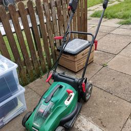 qualcast lawnmower 36v with battery and charger and basket great condition