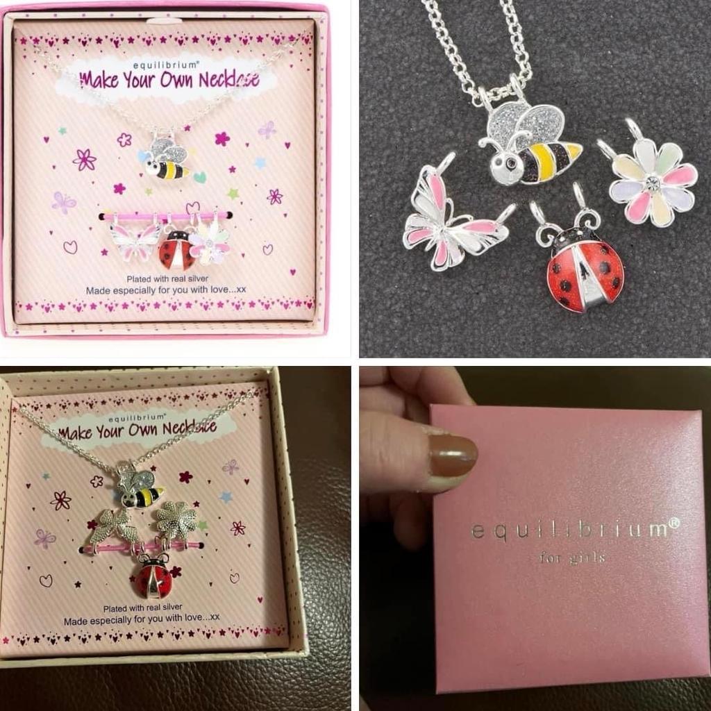 Make Your Own Necklace Set 🐞🦋🌺🐝

The perfect gift for an insect lover! Necklace features interchangeable charms, including a bee, butterfly, lady bird and a flower. Comes gift boxed. Plated with real silver. Necklace length: 21.5cm. Approx. charm width: 1cm.