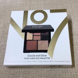No7 Dazzle and Glow FACE and EYE PALETTE.

CONTENTS
4 X Eye Shadows: each 1.1 g, Net weight 0.03 Oz
1 X Eye Shadow Base: 2.4 g, Net weight 0.08 Oz
1 X Blush: 4.4 g, Net weight 0.15 Oz
1 X Highlighter: 3 g, Net weight 0.10 Oz

RRP £35

New, Sealed in original packaging and from a smoke free home.