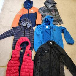 6 jackets:
2 x spring zipped cotton hoodies 
1 x Nike jacket 
1 x Nerf jacket 
1 x Next gilet
1 x blue jacket Franklin & Marshall size a bit bigger 13 years old 
all for around 10-12 years old 
see pictures for details-very good condition 
see my other items for boys and ladies bundles 
collection from wv14